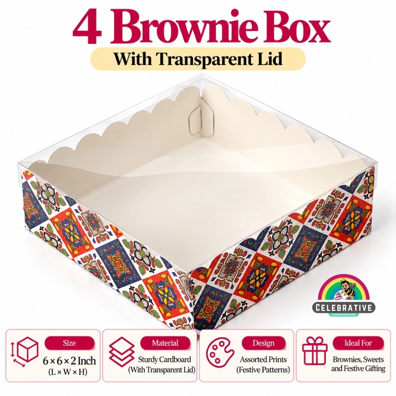Festive 4 Brownie with Lid - 6x6x2 Inch