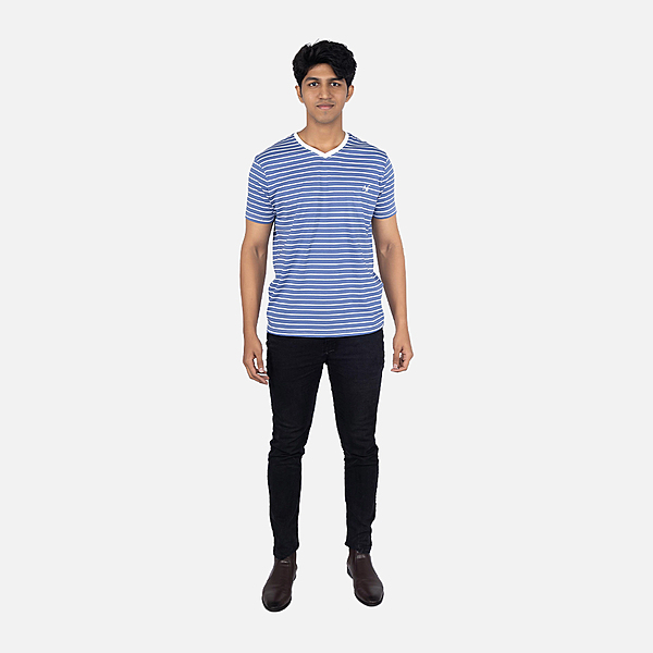 Men Aaure Blue Stripe V - Neck T-shirt