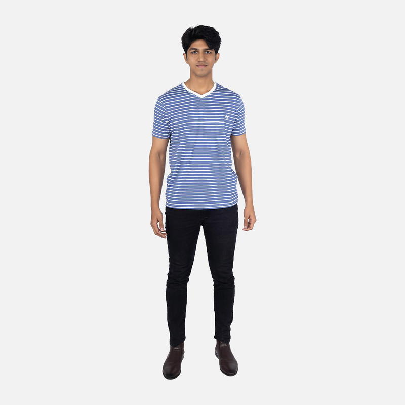 Men Aaure Blue Stripe V - Neck T-shirt