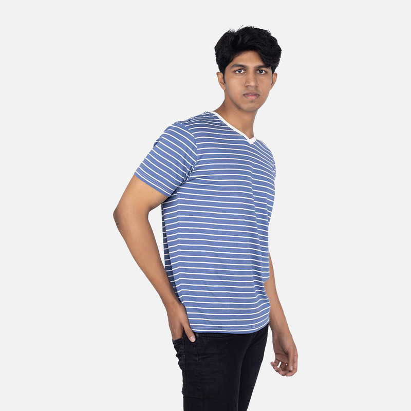 Men Aaure Blue Stripe V - Neck T-shirt