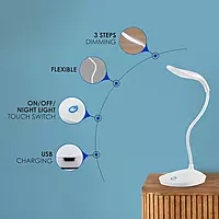 LED Desk Lamp with Flexible Gooseneck, Touch Switch, USB Powered, Study Table Light, Blue, Pink, Green, White