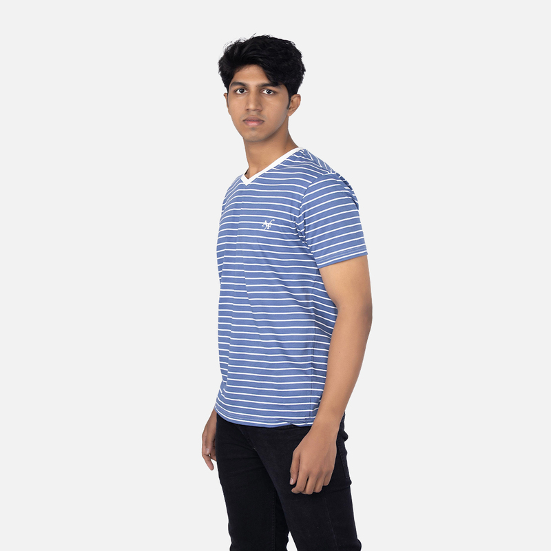 Men Aaure Blue Stripe V - Neck T-shirt