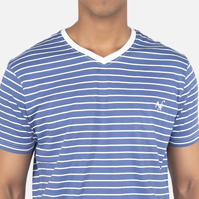 Men Aaure Blue Stripe V - Neck T-shirt