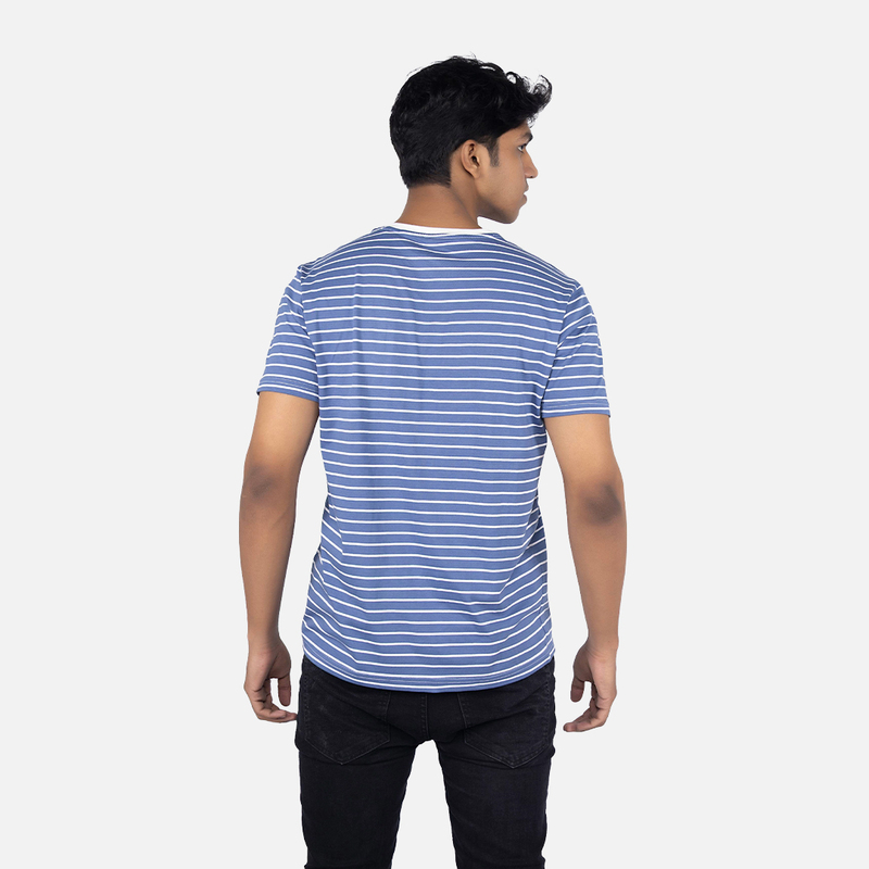 Men Aaure Blue Stripe V - Neck T-shirt