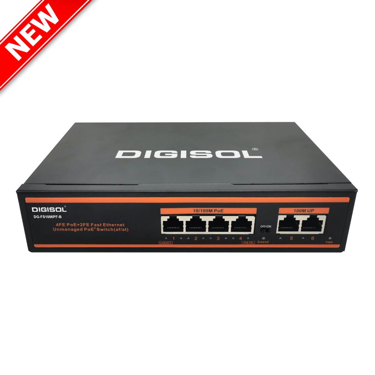 DIGISOL 4 Port PoE Fast Ethernet Unmanaged Switch with 2 Uplink Ports – DG-FS1006PF-B