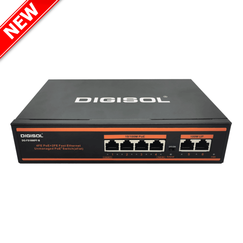 DIGISOL 4 Port PoE Fast Ethernet Unmanaged Switch with 2 Uplink Ports – DG-FS1006PF-B
