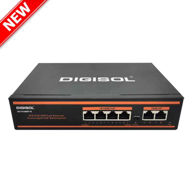 DIGISOL 4 Port PoE Fast Ethernet Unmanaged Switch with 2 Uplink Ports – DG-FS1006PF-B