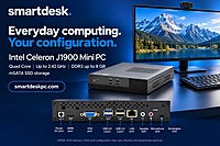 SmartDesk Basic J1900 Mini PC with monitor and rear port layout