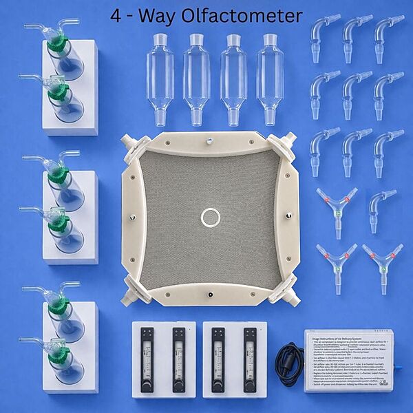 4-way olfactometer with mesh rail for clawed insects