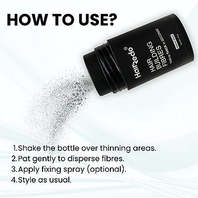 Hairedo Pure Keratin Hair Fibers 4.5g Trial Pack (Natural Black) | Instant Hair Thickening | No Root Blockage | 100% Water Soluble & Sweat Resistant