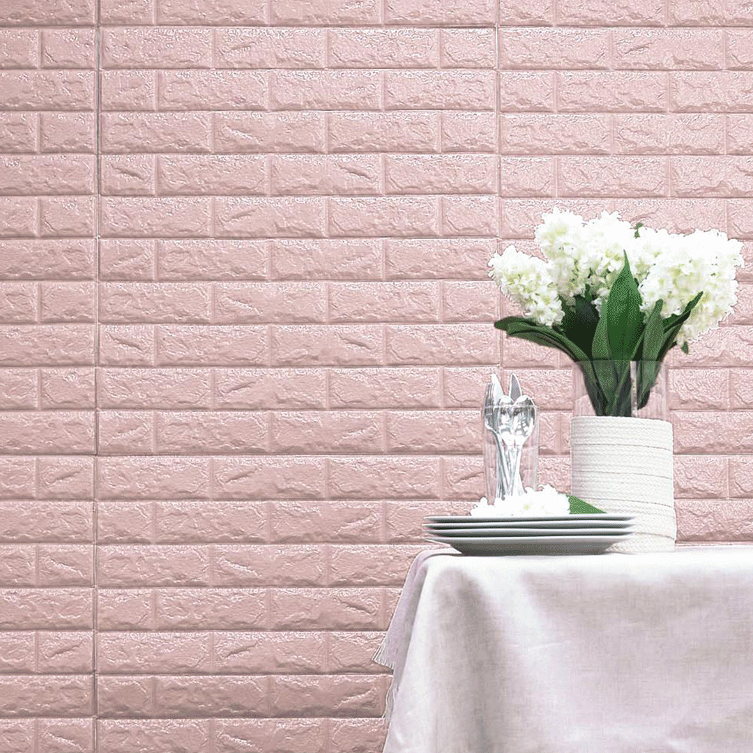 3D Pink Brick Wall Stickers Panel Self Adhesive