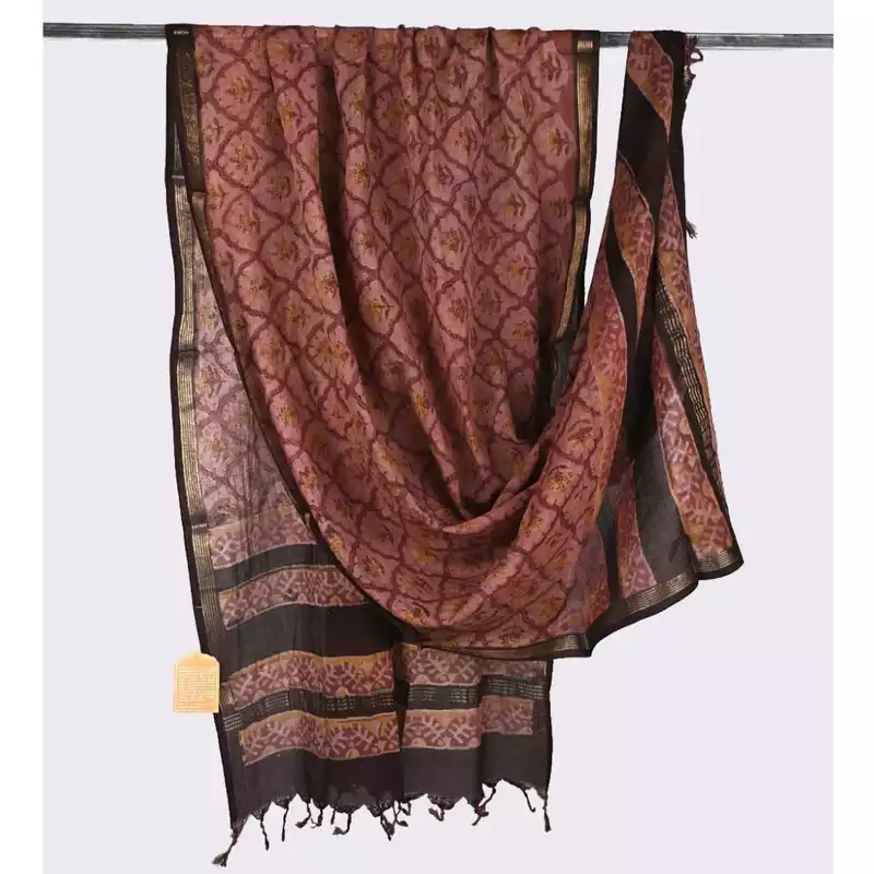 Cotton Block Print Dupatta Zari Border #4