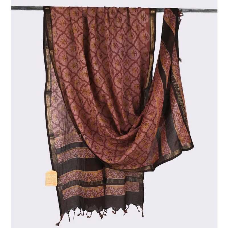 Cotton Block Print Dupatta Zari Border #4