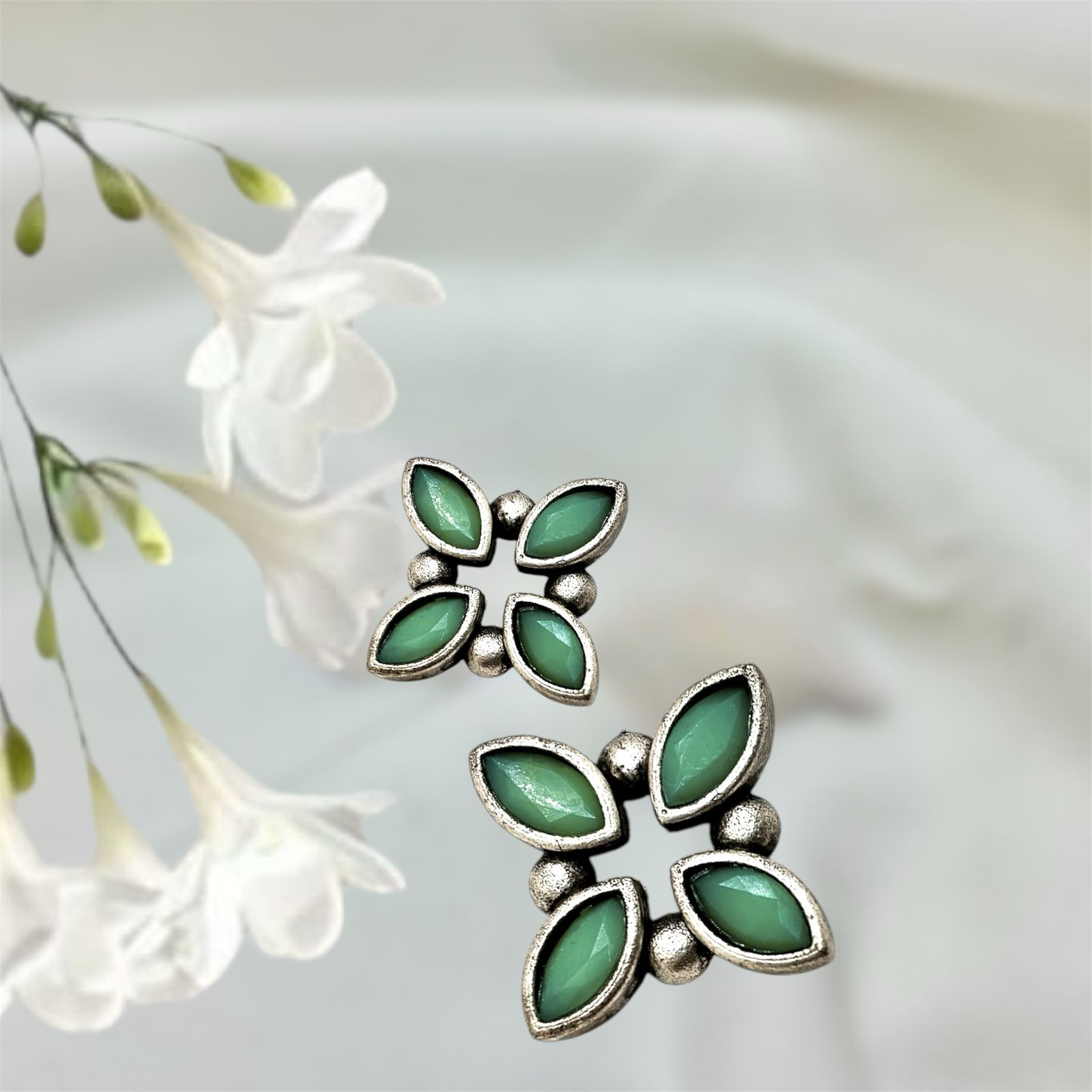 Silver plated Brass Earrings (Cyan) #4