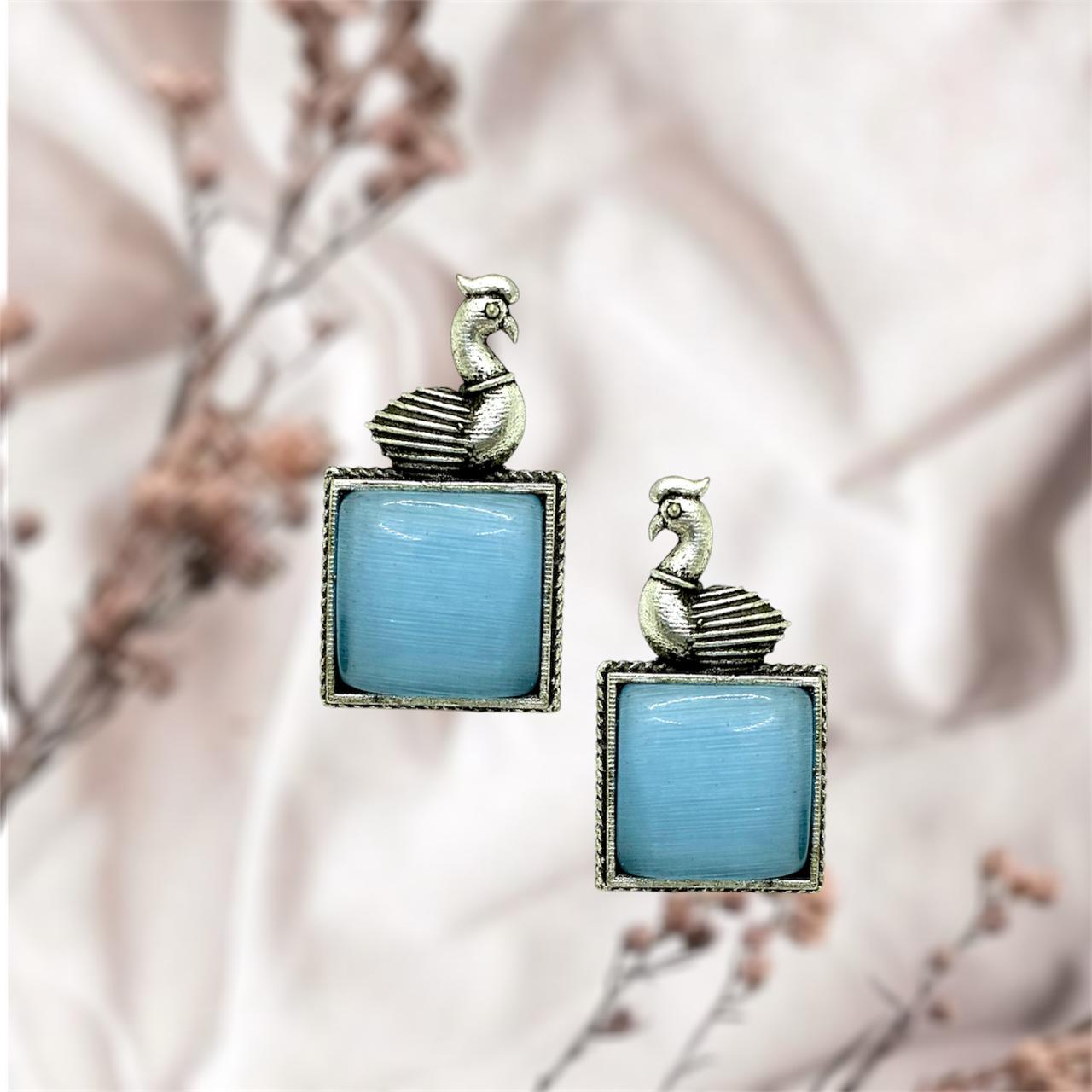 Silver plated Brass Earrings (Sky Blue) #13