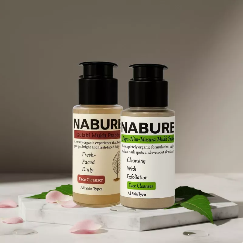 NABURE Gulabi Mukh Prabha & Japa Nim Masura Powder Cleanser for Brightening (Pack of 2, 28g Each)