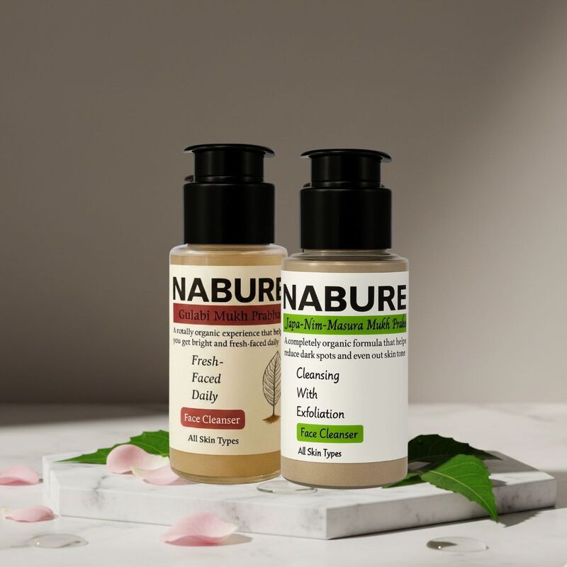 NABURE Gulabi Mukh Prabha & Japa Nim Masura Powder Cleanser for Brightening (Pack of 2, 28g Each)