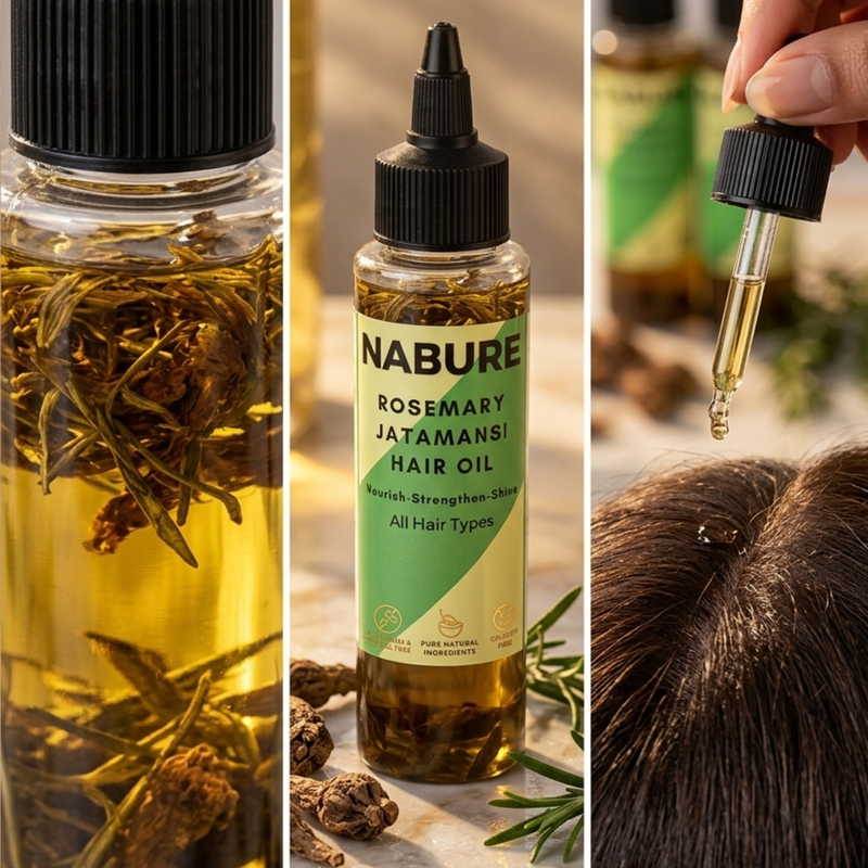 NABURE Rosemary Hair Care Combo – Rosemary Jatamansi Hair Oil & Powder to Foam Shampoo