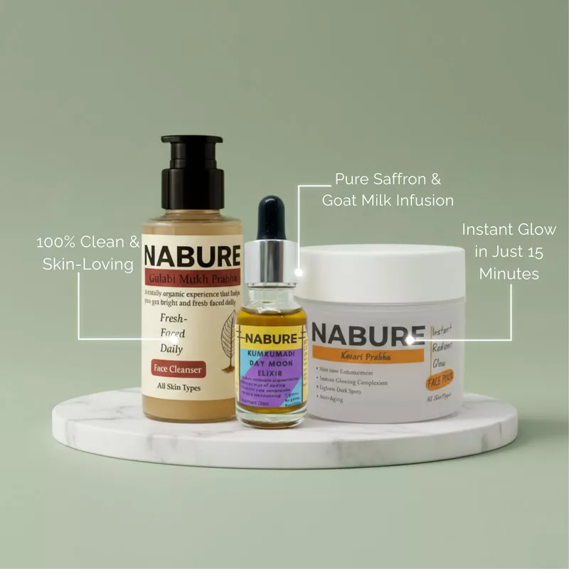 NABURE Glow Combo – Face Cleanser, Kesari Face Pack & Kumkumadi Elixir