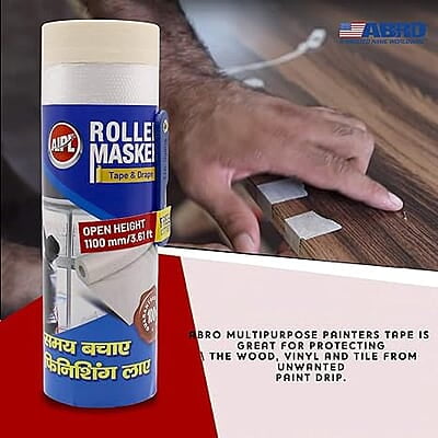 ABRO Roller Masker Tape & Drape Multipurpose Self Adhesive Masking Film Roll Quick Unfolding for Home, Office, Automotive & Industry (Open Height 1.1 M x 15 M)