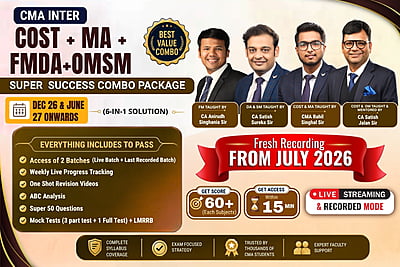 CMA Inter Combo COST + MA + FMDA + OMSM For Dec 26 June 27 Exams – Super Success Package - Aim 60+ Marks - By SJC Institute CMA Inter Combo COST + MA + FMDA + OMSM For Dec 26 June 27 Exams – Super Success Package - Aim 60+ Marks - By SJC Institute