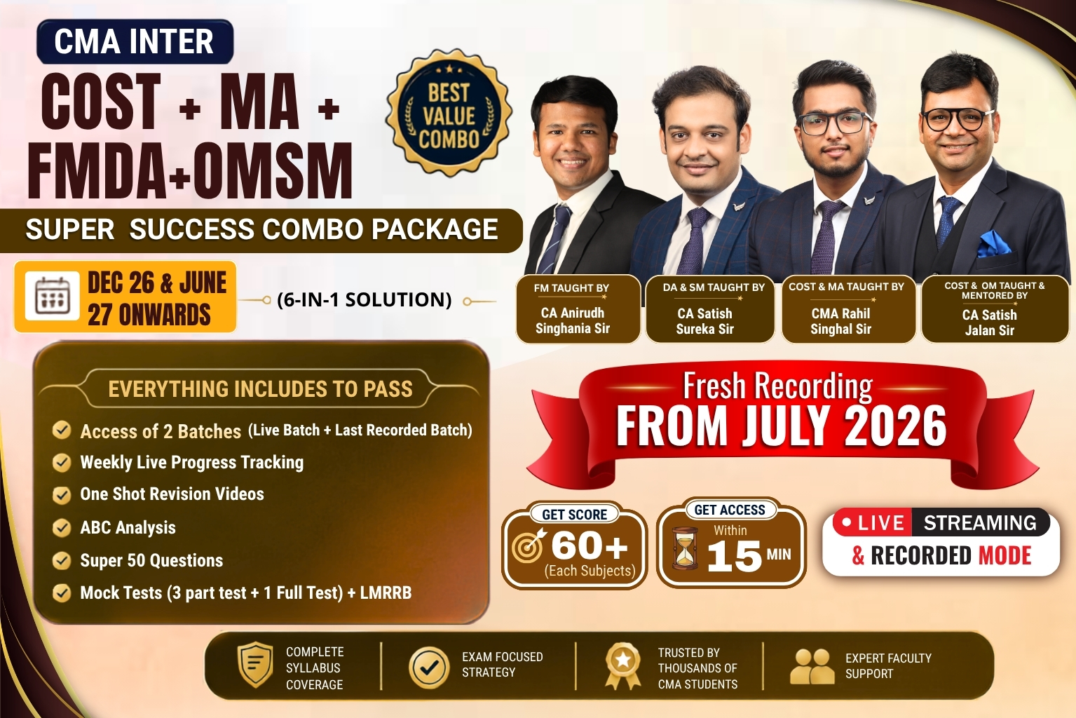 CMA Inter Combo COST + MA + FMDA + OMSM For Dec 26 June 27 Exams – Super Success Package - Aim 60+ Marks - By SJC Institute