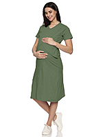 Womens Cotton Zipless Feeding Night Dress/Gown Claf Length, Feeding Coverup Pregnancy Dresses,Maternity Feeding Nighty Without Zip for Women,Easy Nursing & Breastfeeding SAGE GREEN