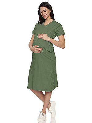 Womens Cotton Zipless Feeding Night Dress/Gown Claf Length, Feeding Coverup Pregnancy Dresses,Maternity Feeding Nighty Without Zip for Women,Easy Nursing & Breastfeeding SAGE GREEN