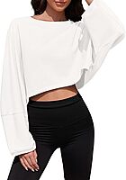 Womens Cotton Long Ballon Sleeve Tank Tops | Cropped Crew Neck Loose Fit Casual Workout Shirts | Boxy Fit Full Sleeve Crop Top for Girls/Teens