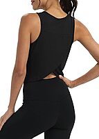 Workout Tops for Women Cropped Open Back Sleeveless Tank Tops Athletic Gym Yoga Shirts Loose Fit Black