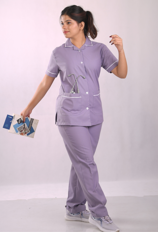 Ksvi Nurse Uniform L Collar Shirt & Pant Set || Pastel Lilac