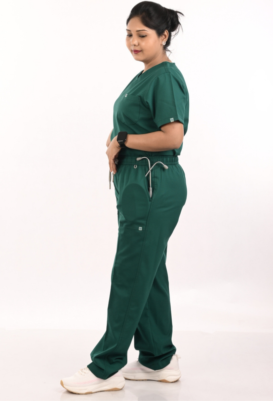 Ksvi Antibacterial Female V-Neck (Forest Green) Scrub Shirt Pant