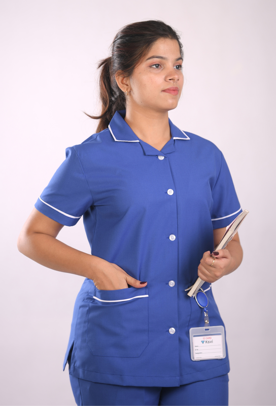 Ksvi Nurse Uniform L Collar Shirt & Pant ( Royal Blue )