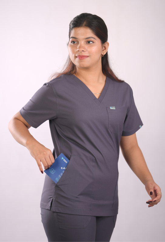 Ksvi Antibacterial Female V-Neck (Heather Gray) Scrub Shirt Pant