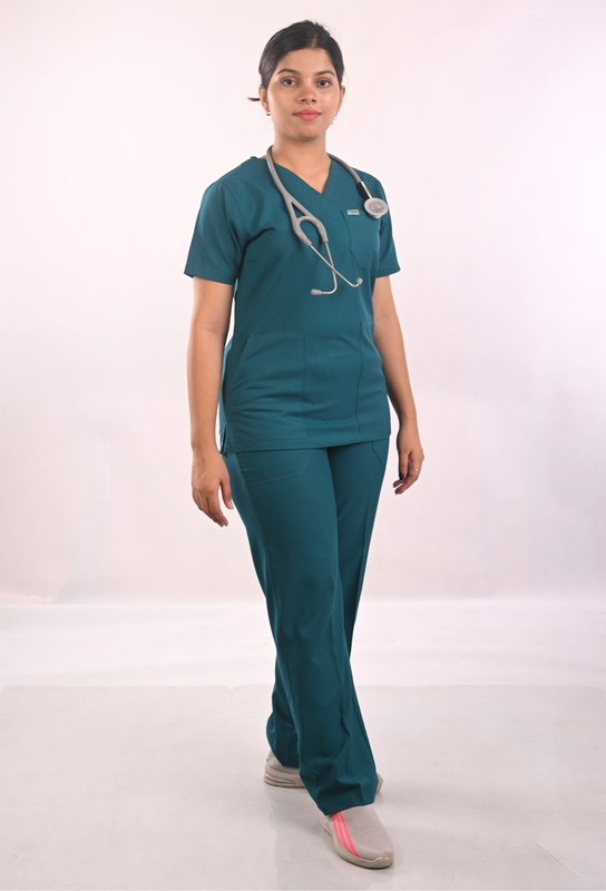 Ksvi Antibacterial Female V-Neck (Emerald Green ) Scrub Shirt Pant