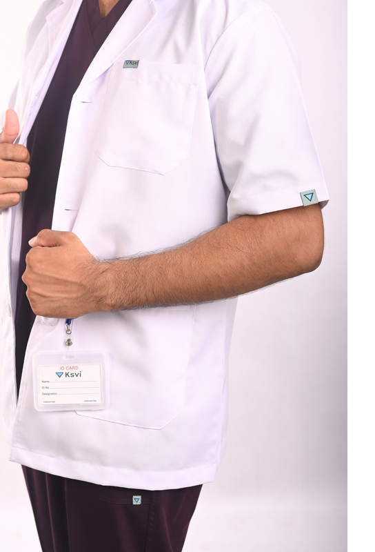 Male Half Sleeve Lab Coat White Premium Polyester 