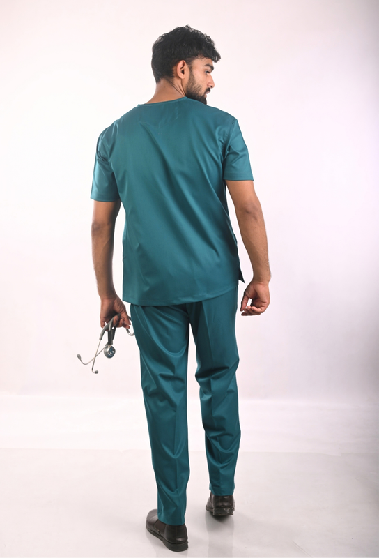Ksvi Antibacterial Male V-Neck 2 Way Strech Scrub Shirt Pant (Emrald Green) 
