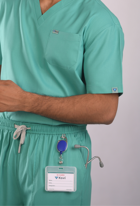Ksvi Antibacterial Male V-Neck 2 Way Strech Scrub Shirt Pant (Sea Green)