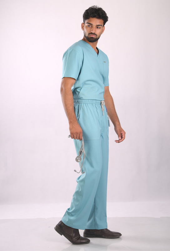 Ksvi Antibacterial Male V-Neck 2 Way Strech Scrub Shirt Pant (Eucalyptus)
