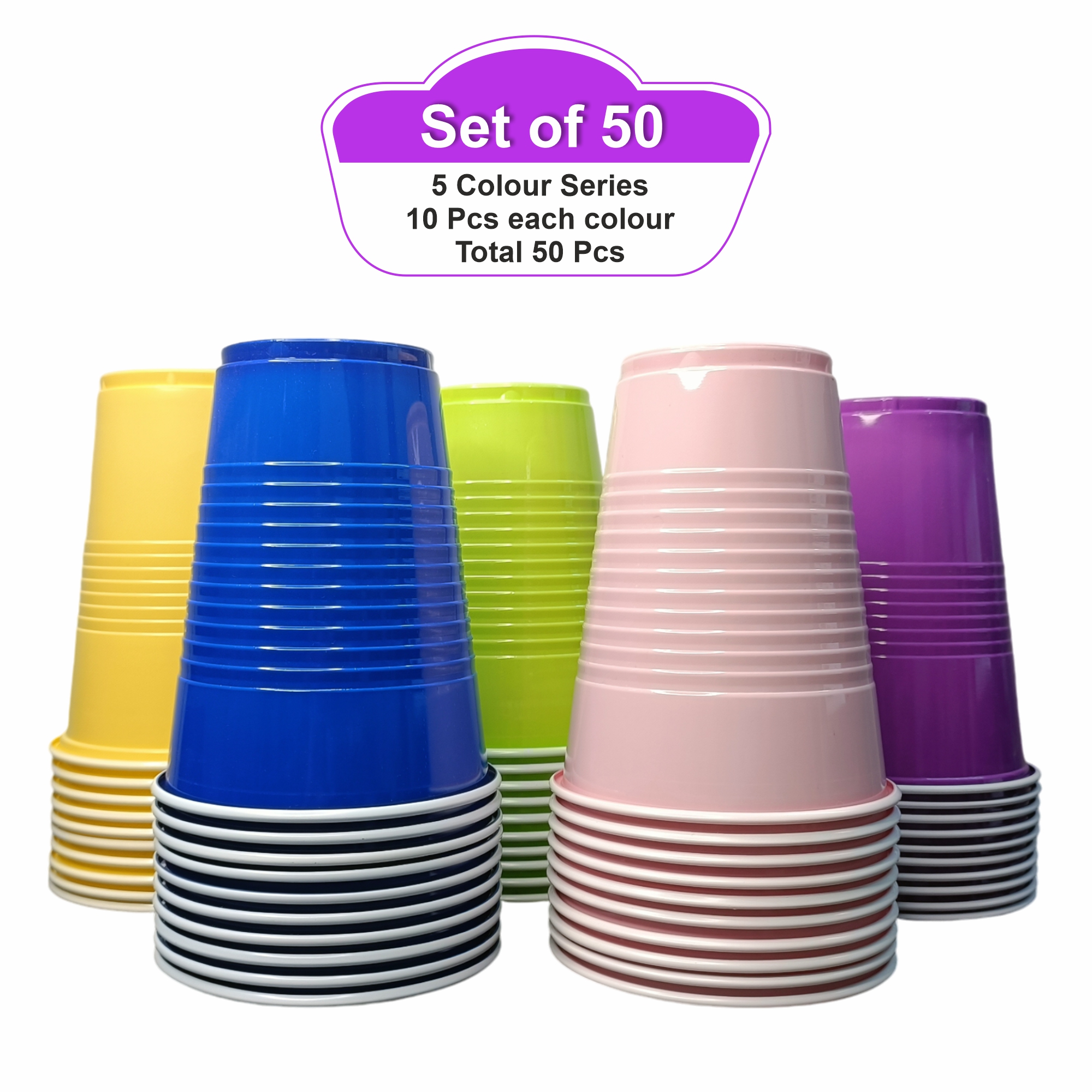Multicolor Pong Glasses Set of 50-450ml | Reusable Beer Pong Drinking Cups | Party Glasses for Christmas New Year  Bachelor Wedding Retirement Parties & Games - 10 pcs Each Color