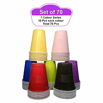 Multicolor Glasses Set of 70 - 450ml Reusable Drinking Glasses for Diwali Holi New Year Bachelor Parties Halloween & Christmas | Party Cups for Adults | Beer Pong-10 pcs Each Color