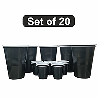 Set of 20 Combo Pack Glasses | Black Large & Shots Glasses | Beer Pong | Drinking Glass | Reusable Drinking Glass for New Year Bachelor Retirement Wedding Parties And Games | Each Size Of -10pcs