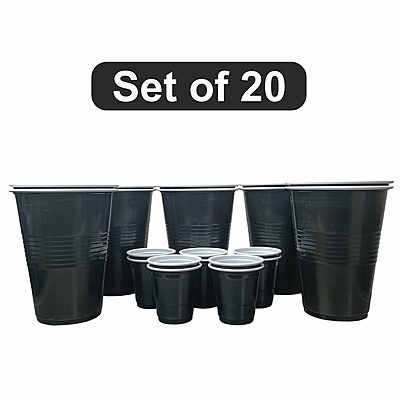 Set of 20 Combo Pack Glasses | Black Large & Shots Glasses | Beer Pong | Drinking Glass | Reusable Drinking Glass for New Year Bachelor Retirement Wedding Parties And Games | Each Size Of -10pcs