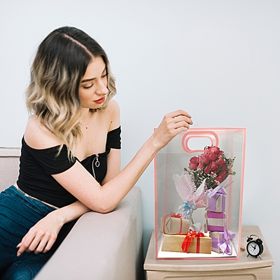 Pack of 6 – Transparent Goodie Bags Clear Gift Bags Medium Brown Bags for Return Gift and More