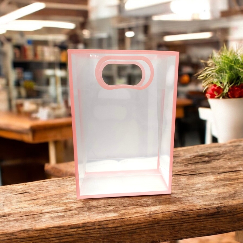 6 Pcs Transparent Goodie Bags – Clear Gift Bags for Valentine Wedding Return Gifts Birthday Party Festivals Events Small Hamper Bags Pink Shopping Bags