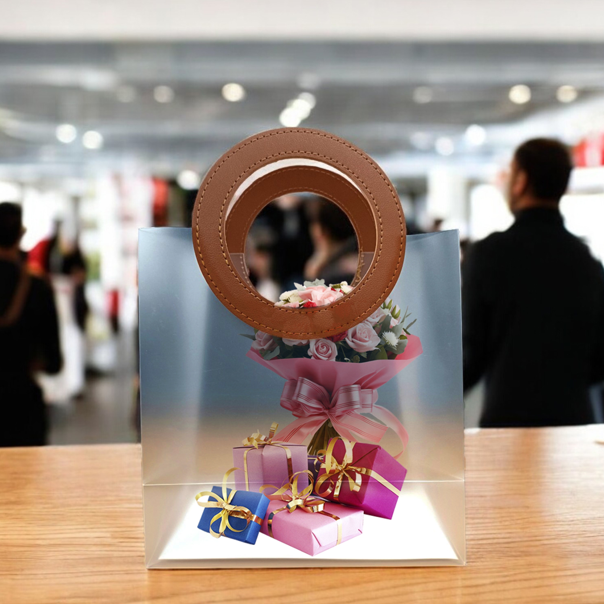 6 Pcs Small-Goodie Bags Transparent Bag with Round Handle Gift Bags for Presents, Hamper Bags, Shopping Bags for Valentine Gifting Bag