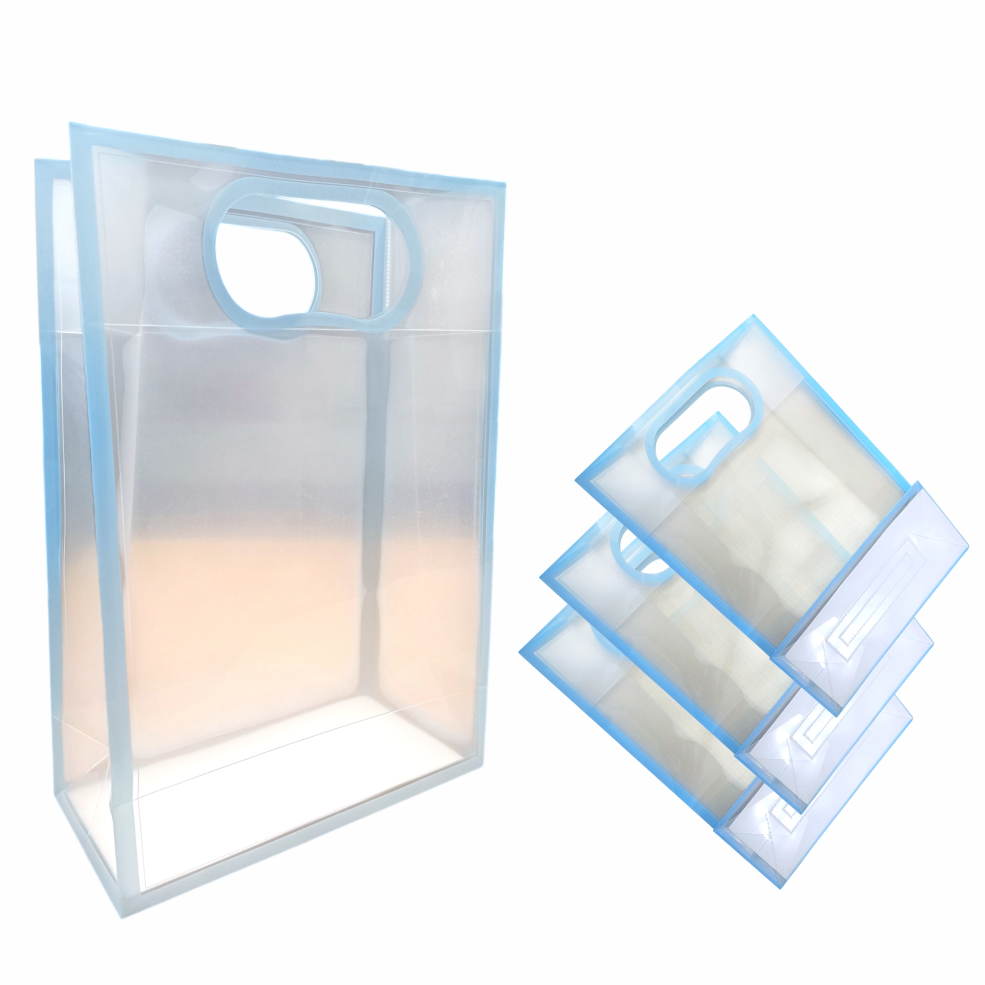 Small Size -6 Pcs Blue Transparent Goodie Bags – Clear Gift Bags for Valentine Wedding Return Gifts Birthday Party Festivals Events, Hamper Bags Shopping Bags