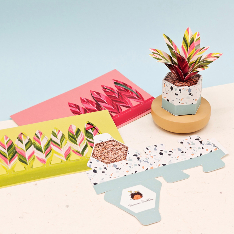 Mini Paper Plants – Set of 3 Illustrated DIY Desk Planters