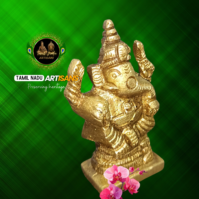 Pure Brass Vinayagar Flat Base – 205 g | 100% Pure Brass | 205 g | Hand Crafted by Tamil Nadu Artisans, stable flat base | Ideal for daily pooja & vastu placement