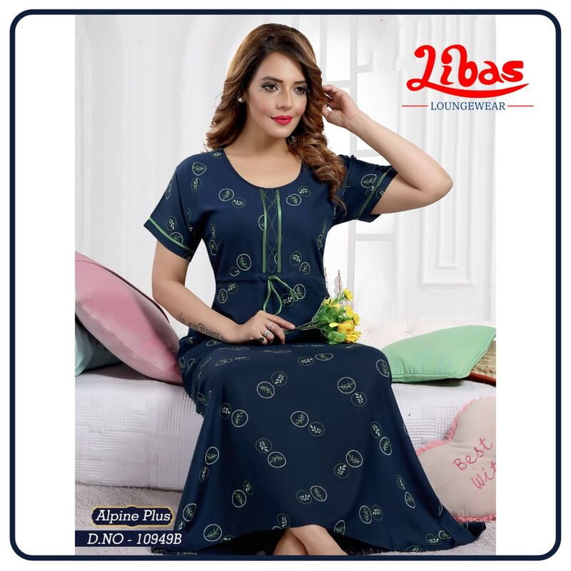 Midnight Alpine Plus Nighty With Geometric Print All Over From Libas Loungewear - PS441 Midnight Alpine Plus Nighty With Geometric Print All Over From Libas Loungewear - PS441